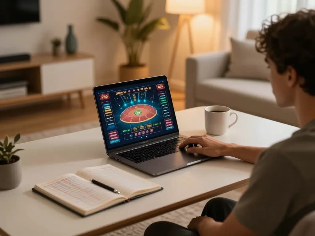 Vipwin online gaming session showcasing user engaged in strategic betting from home setup
