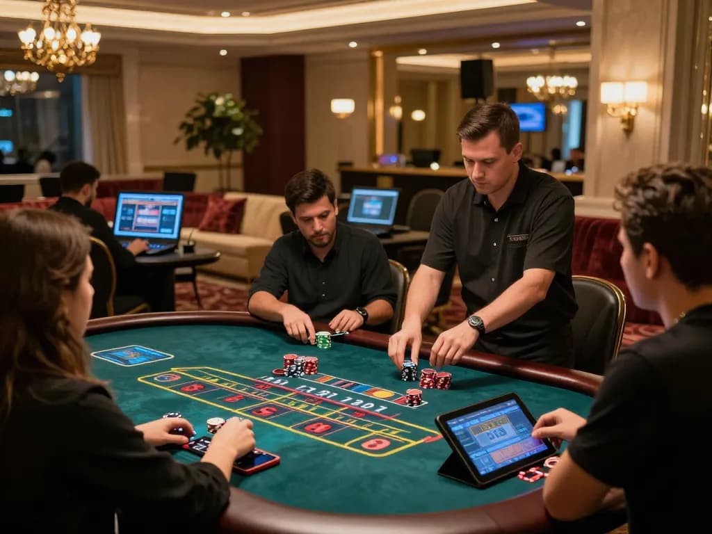 dagago players enjoying live blackjack at an upscale online casino, showcasing vibrant interactive interface