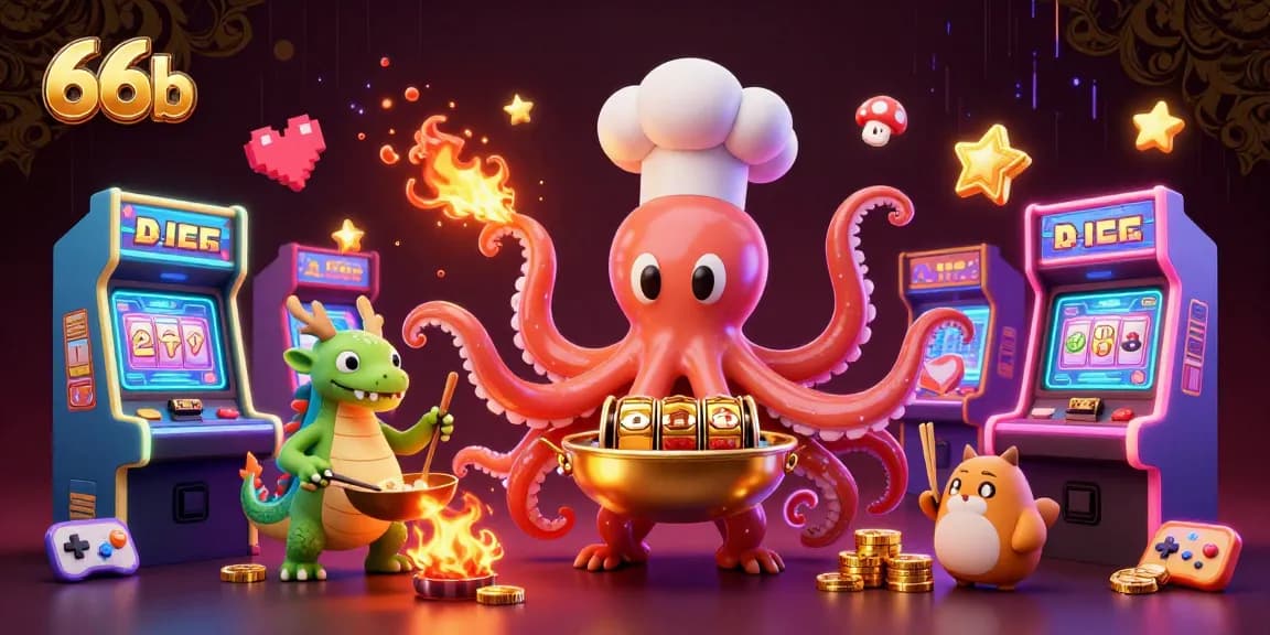 Experience the excitement of 66b with a vibrant casino scene featuring dynamic characters and game elements.
