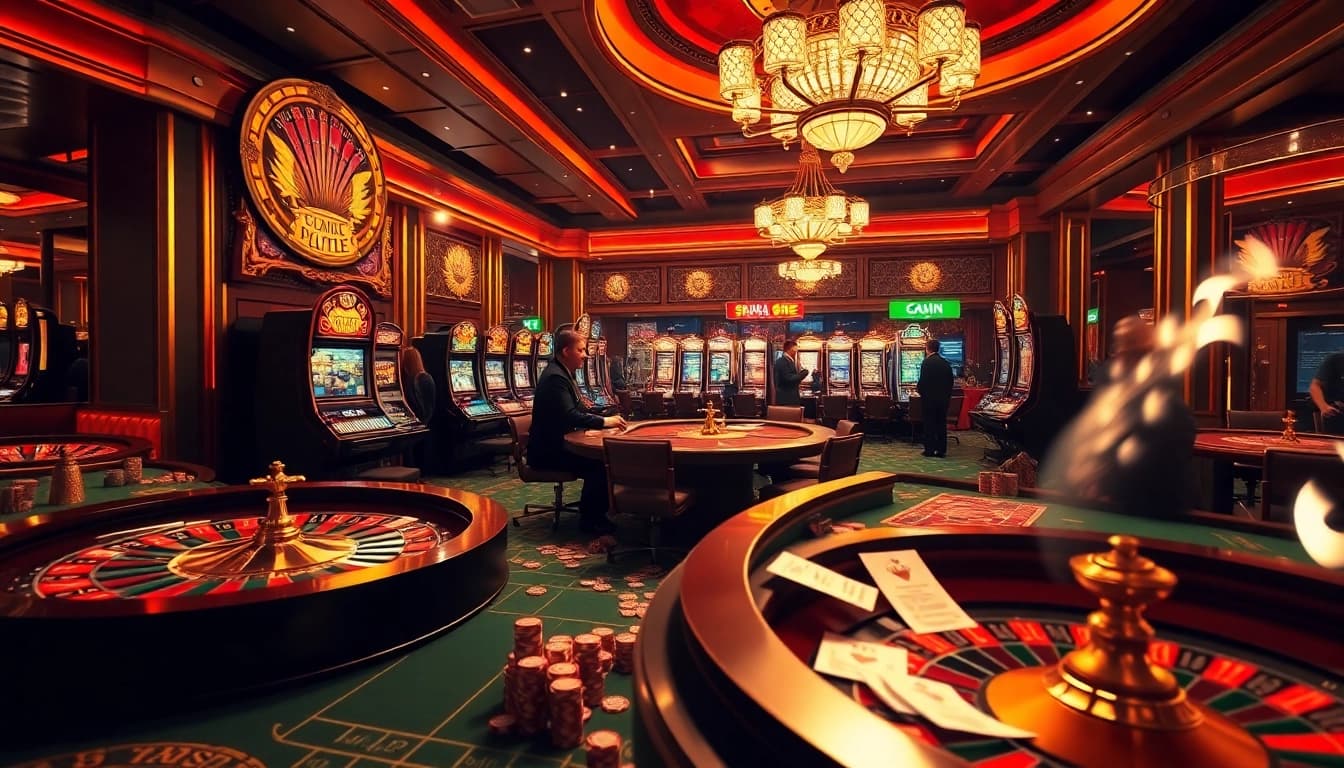 Engage in the thrilling atmosphere of sunwin.loans with vibrant casino tables and players experiencing the excitement.