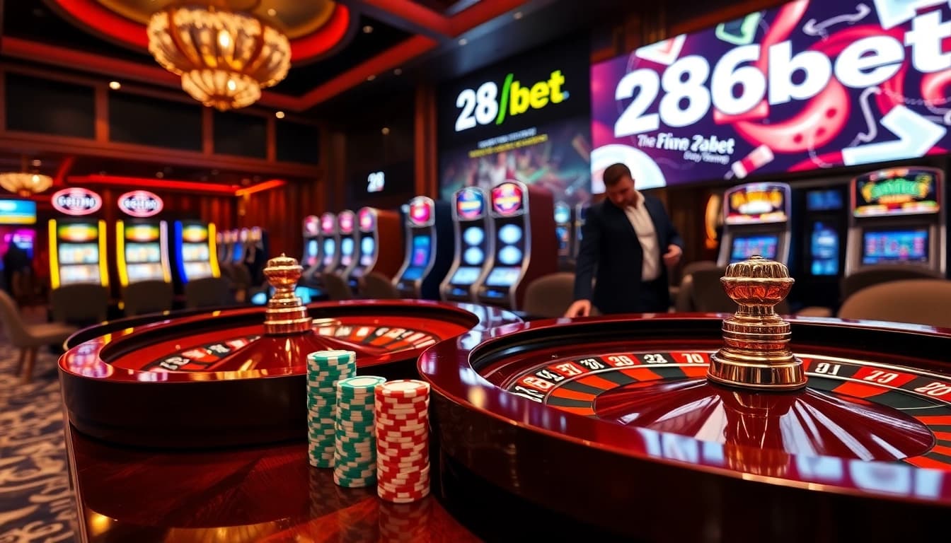 28bet casino environment showcasing roulette and poker chips, highlighting luxury and excitement.