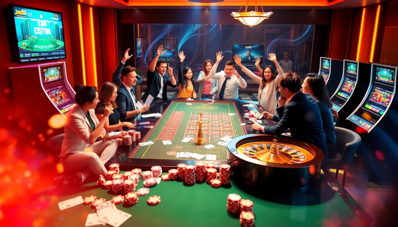 Experience the thrill of nhà cái jun88 with vibrant casino visuals showcasing games and excitement.