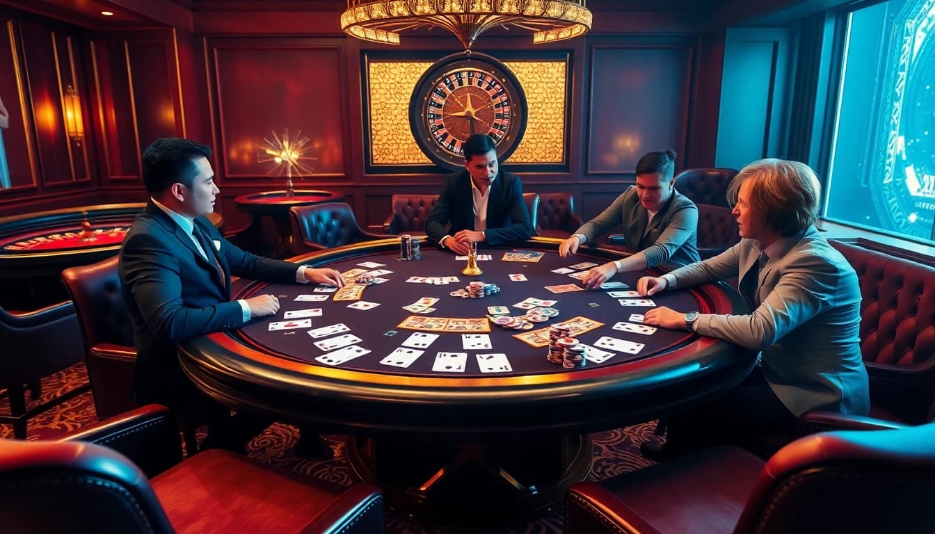 king 88 players celebrating a win at a luxurious poker table with vibrant chips and cards