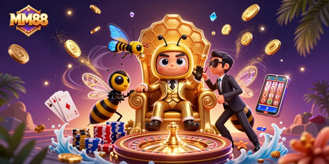 Experience the thrilling gameplay of MM88 with the dynamic casino scene featuring animated characters and vibrant elements.
