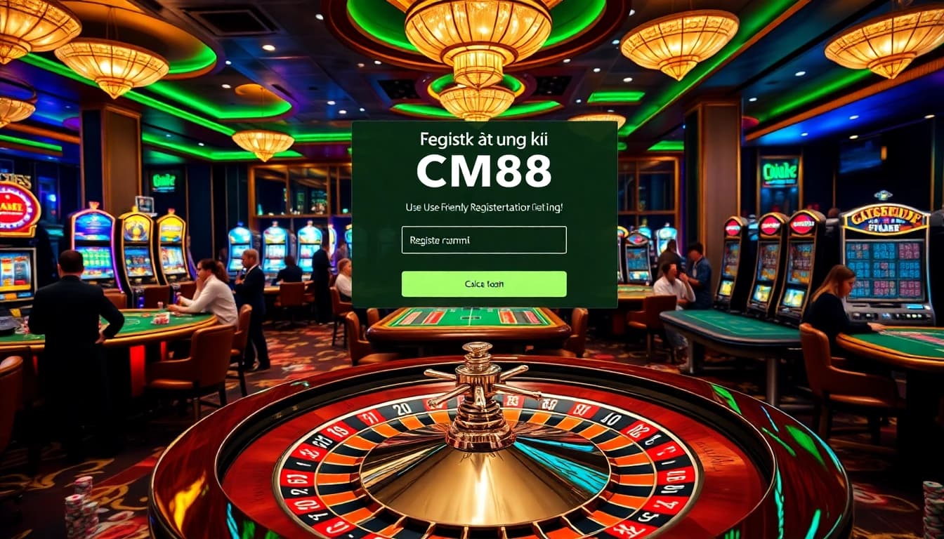 Engaging casino scene illustrating the excitement of đăng ký CM88 with vibrant slots and gaming tables.
