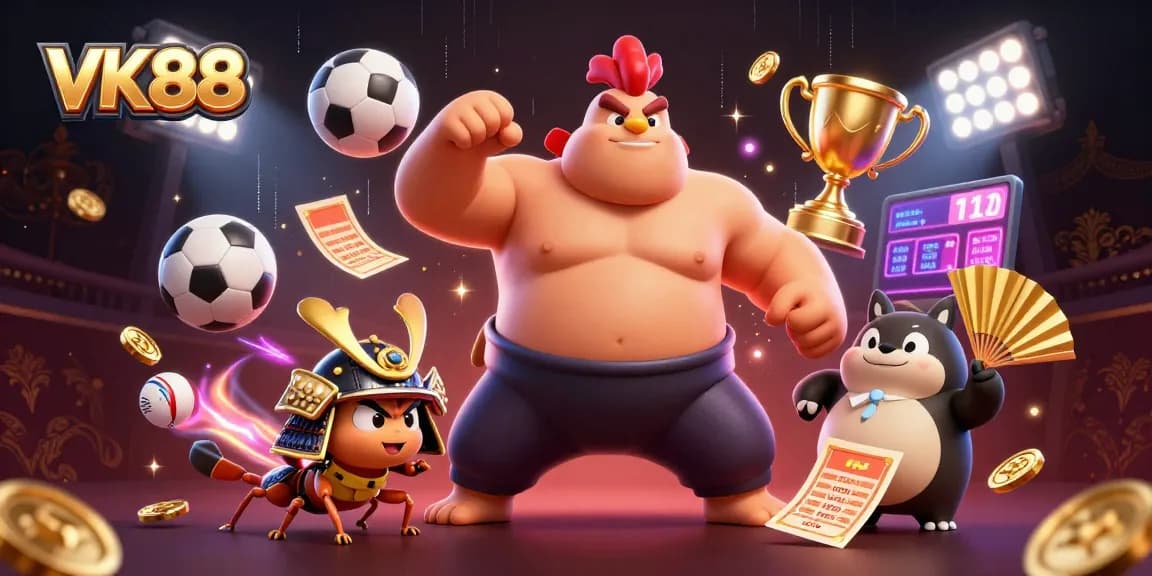 Experience thrilling gameplay at VK88 with exciting sports action, vibrant characters, and dynamic elements in a vivid casino setting.