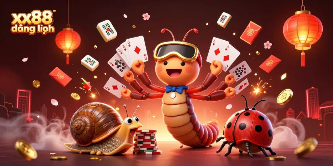 Experience the excitement of xx88 đăng nhập with a lively casino scene filled with animated characters and vibrant gambling elements.