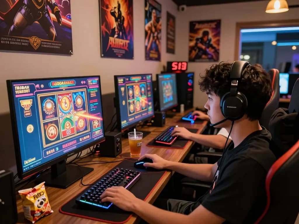 Engaging player enjoying go88 online gaming experience with colorful graphics and gaming gear in a vibrant setting.