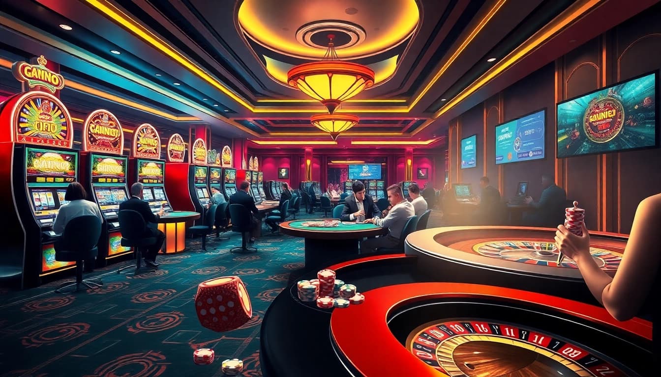 Gamblers enjoying casino games at https://8day-vn.jpn.com/ with vibrant slots and exciting poker tables.