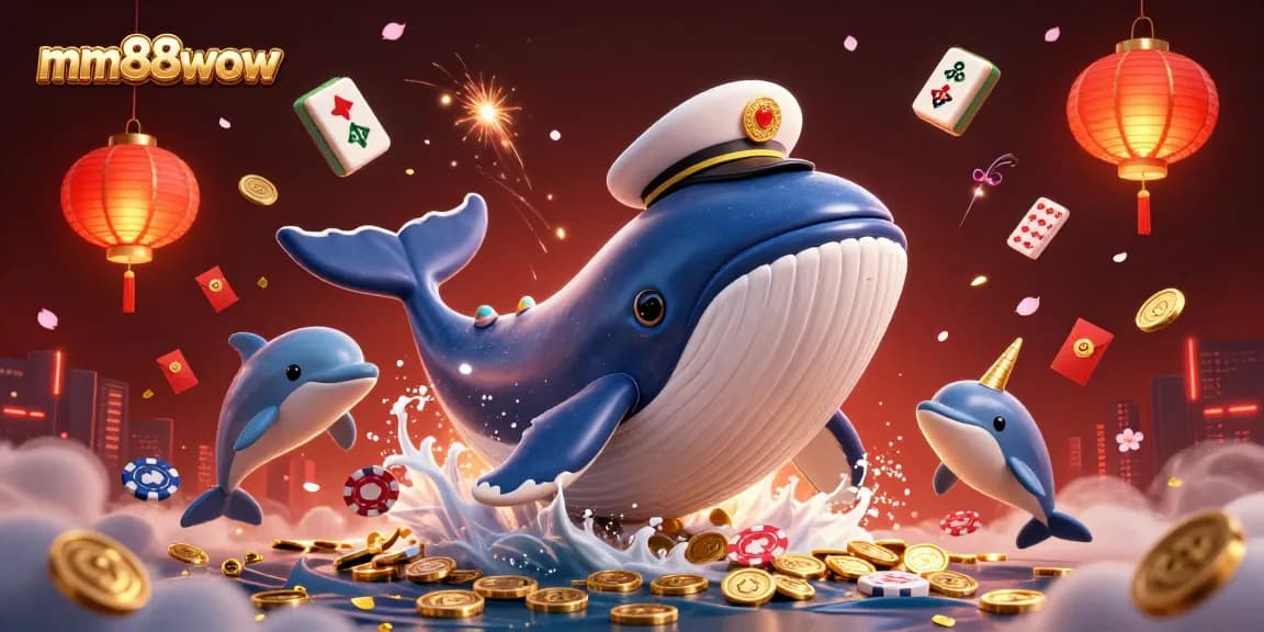 Experience thrilling gameplay at mm88wow with a vibrant underwater casino scene featuring a whale and playful dolphins.