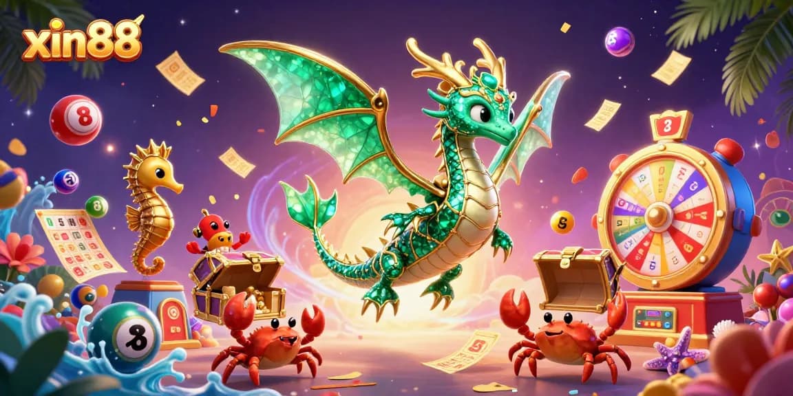Experience the excitement of xin88 with a vibrant casino-themed illustration featuring a dragon and gaming elements.