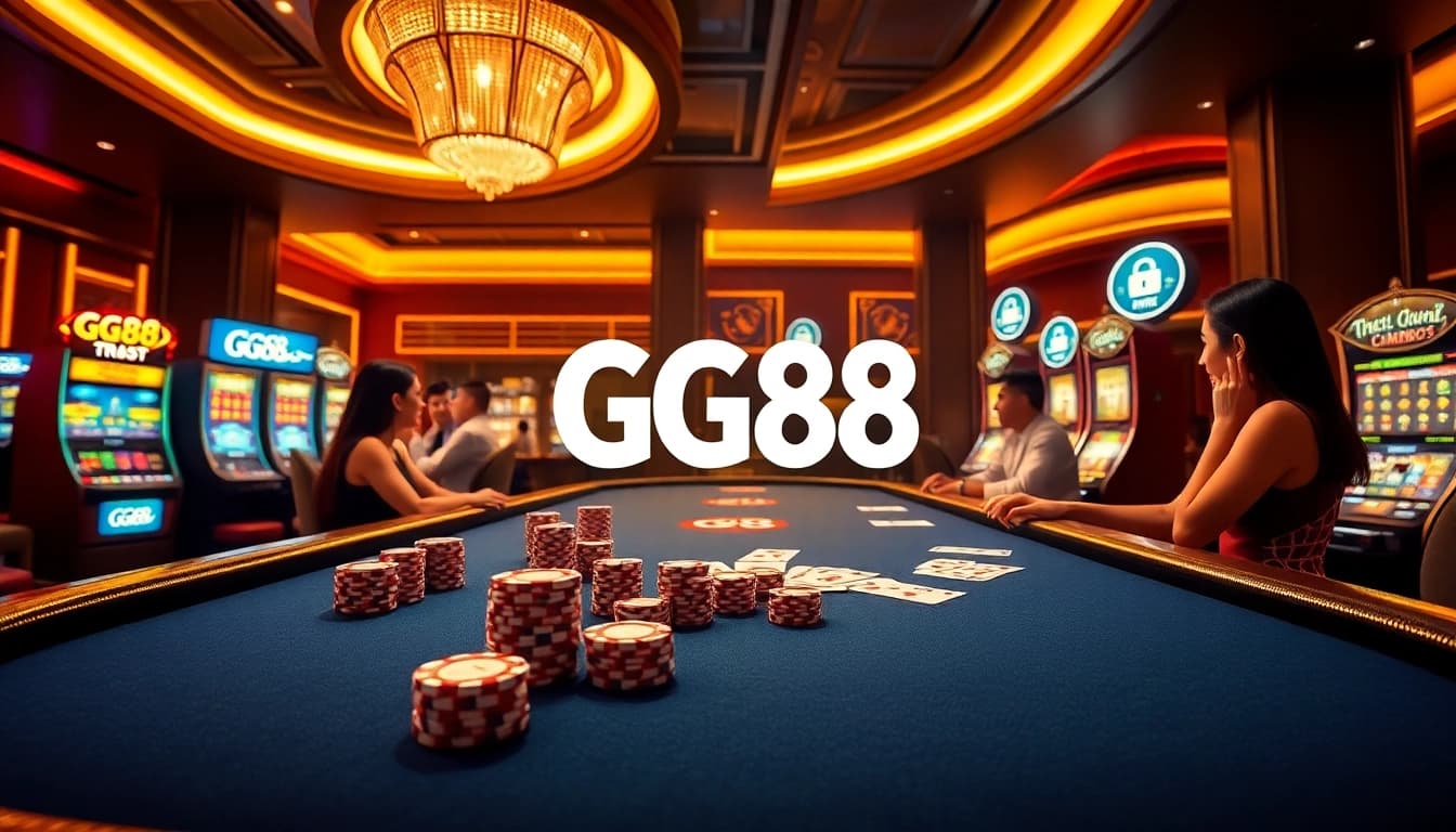 Winning big at GG88 casino with poker chips, cards, and vibrant gambling games.