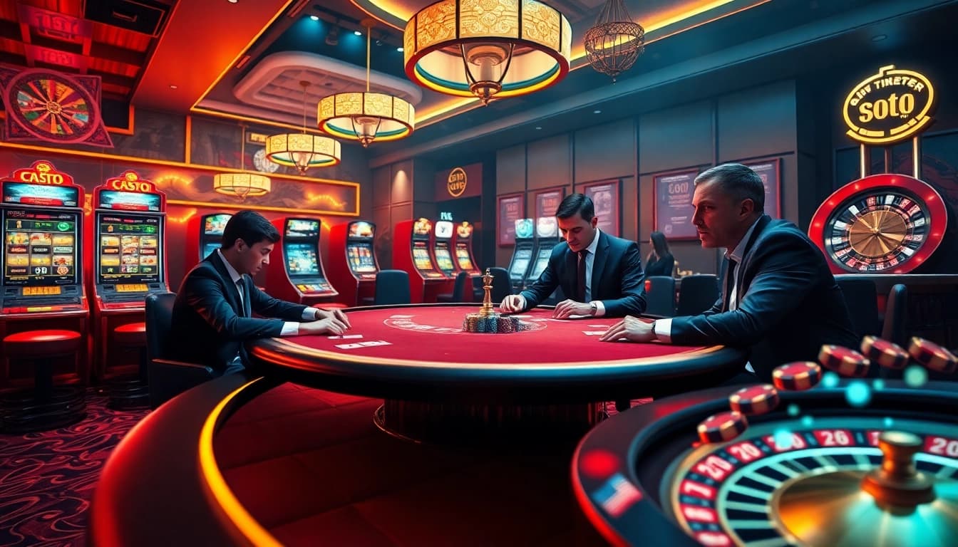 Experience thrilling gameplay at DAGA link, featuring a vibrant online casino with poker tables and slot machines.