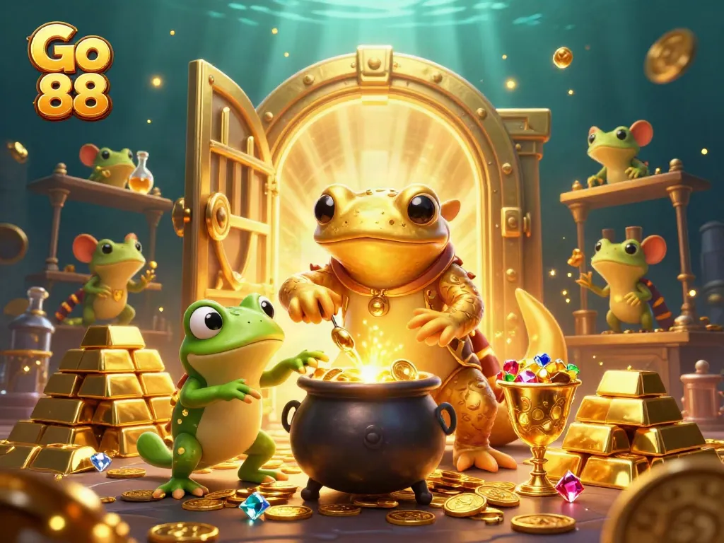 Engage with Go 88 by winning gold coins in a vibrant casino scene filled with treasure.