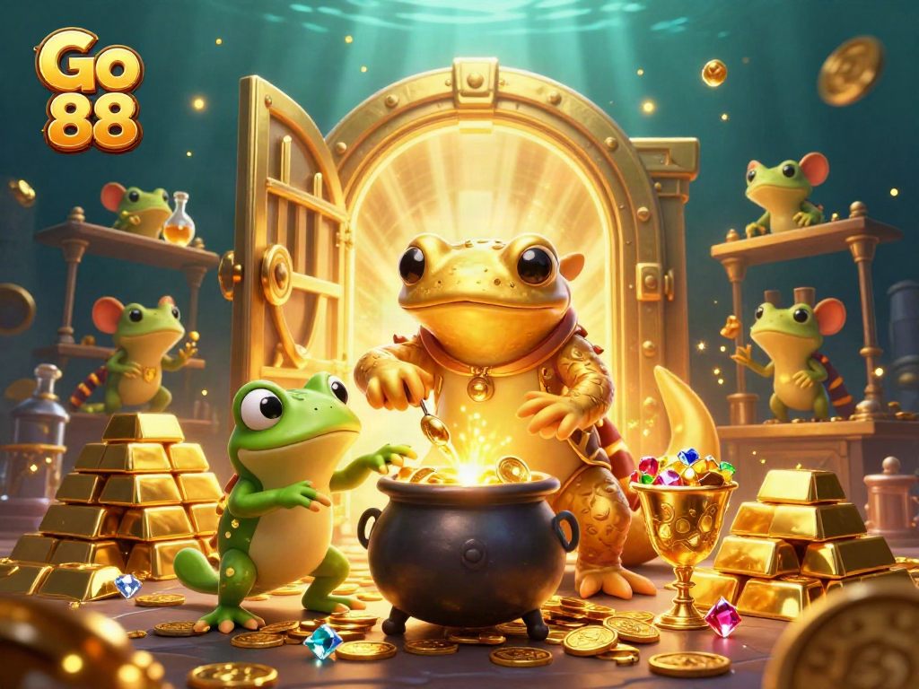Engage with Go 88 by winning gold coins in a vibrant casino scene filled with treasure.