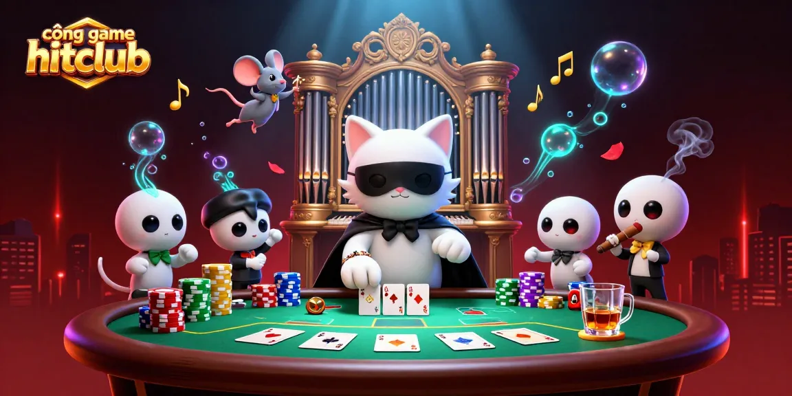 Join the excitement at cổng game hitclub with a vibrant casino scene featuring a unique phantom cat.