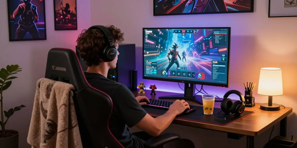 Gamer enjoying immersive xxx games in a cozy room setup with ambient lighting.