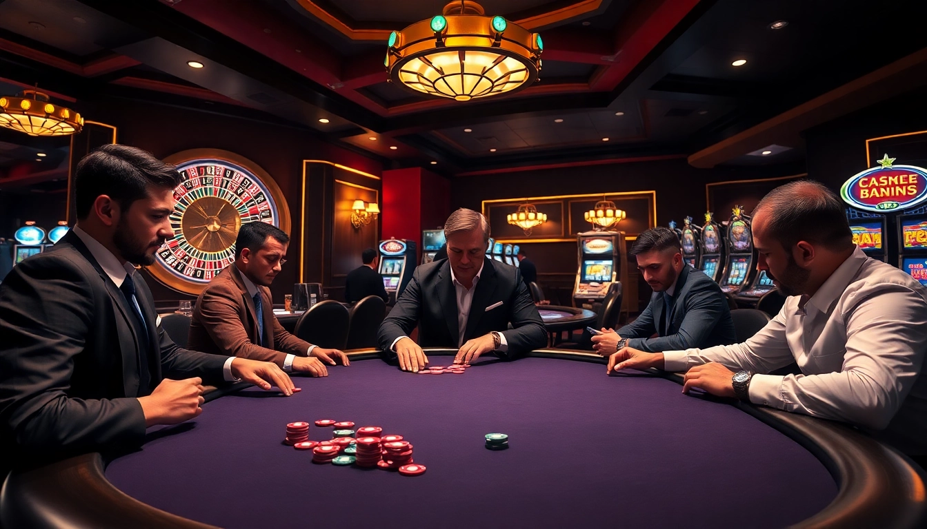 Intense poker game at QQ88pro Vip casino, showcasing professional players and luxury atmosphere.