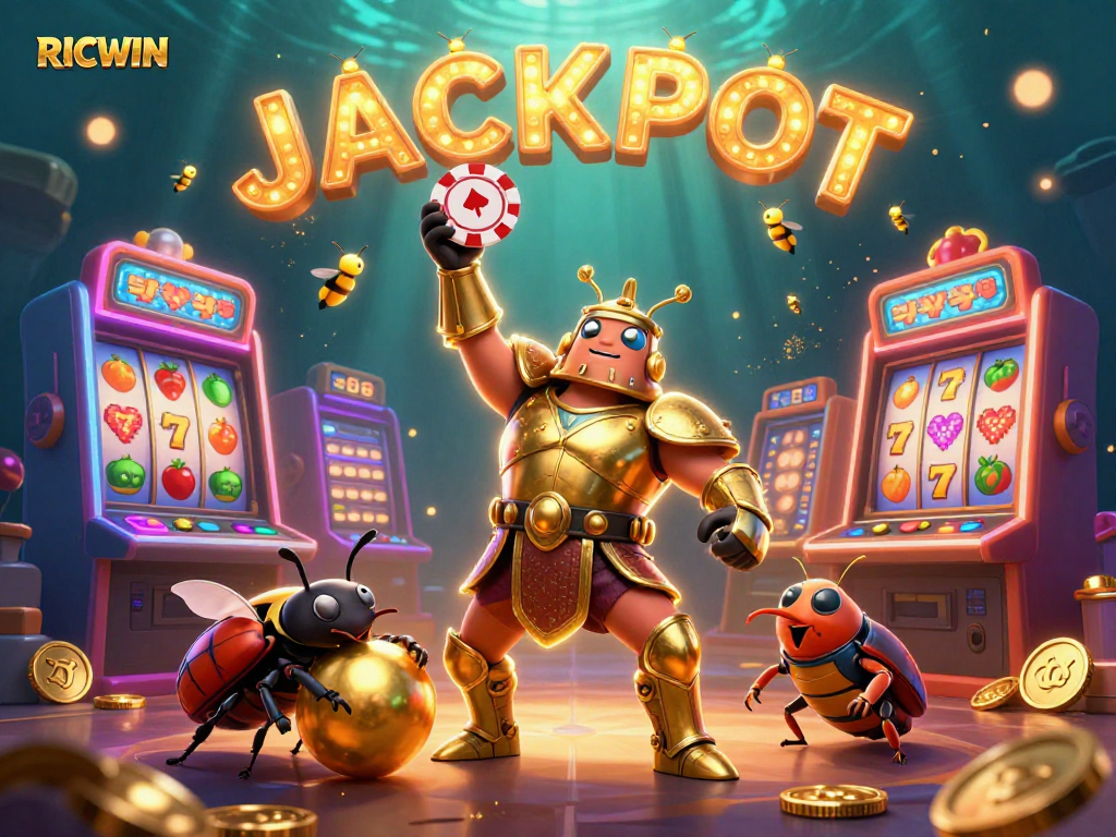 Experience big winnings with RICWIN in this vibrant casino-themed illustration.