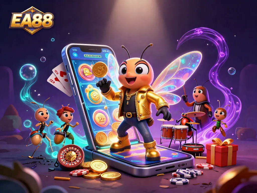 Experience EA88's exciting atmosphere; cartoon characters bring gambling joy to life.