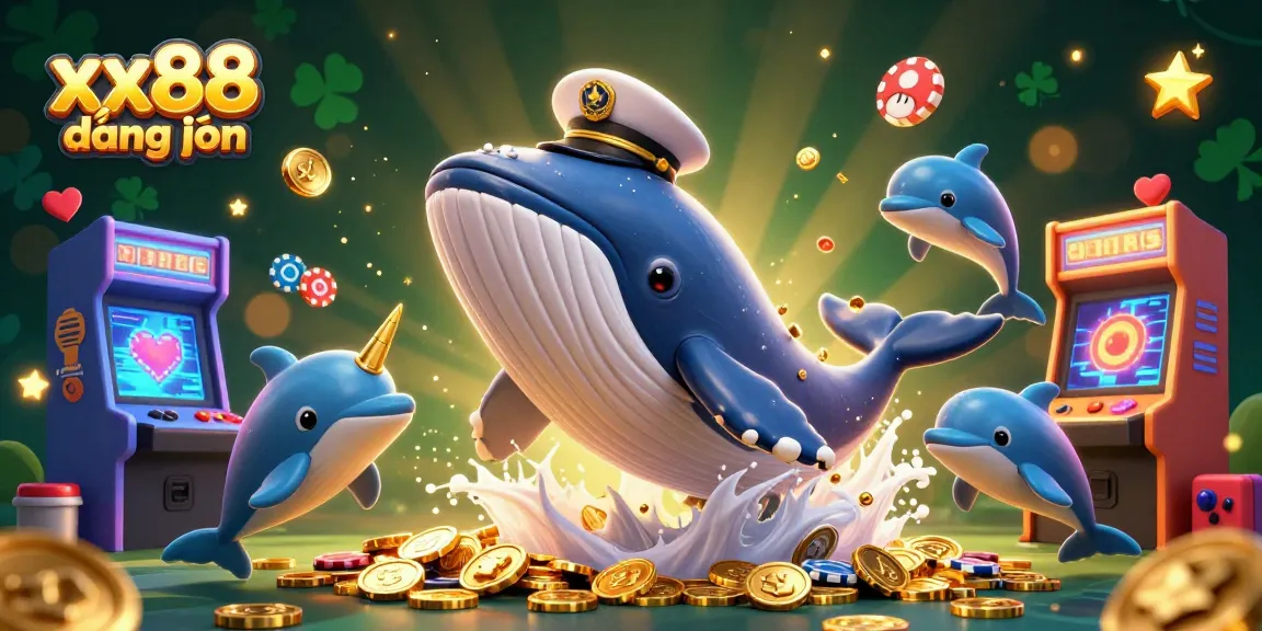 Engage in exciting gambling at xx88 đăng nhập with vibrant 3D casino illustration featuring a whale and dolphins.
