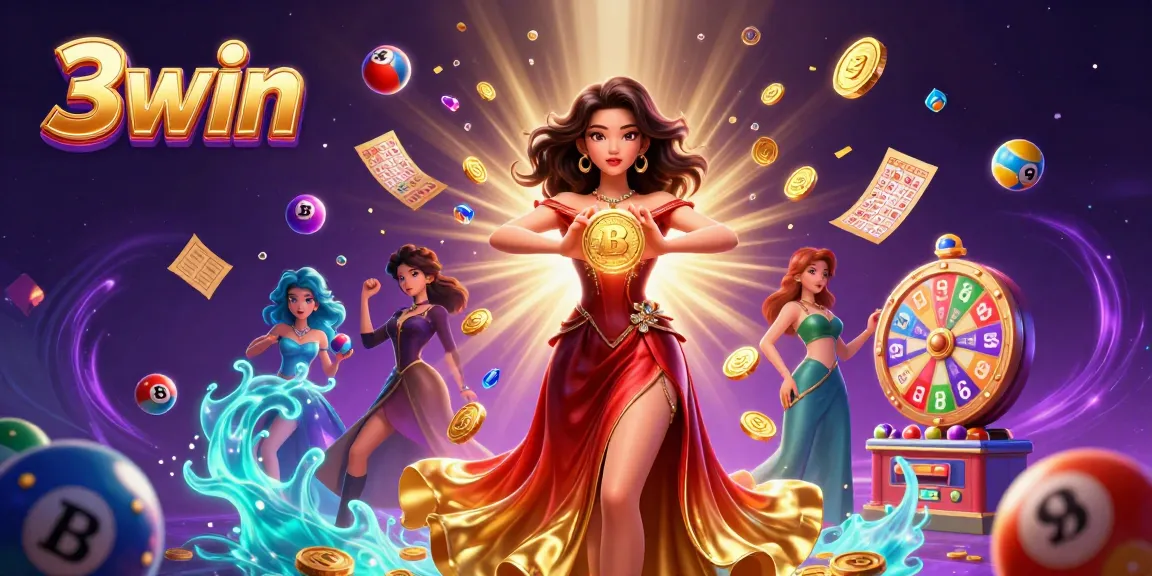 Experience thrilling wins with 3win in this vibrant casino scene featuring dynamic lottery elements.