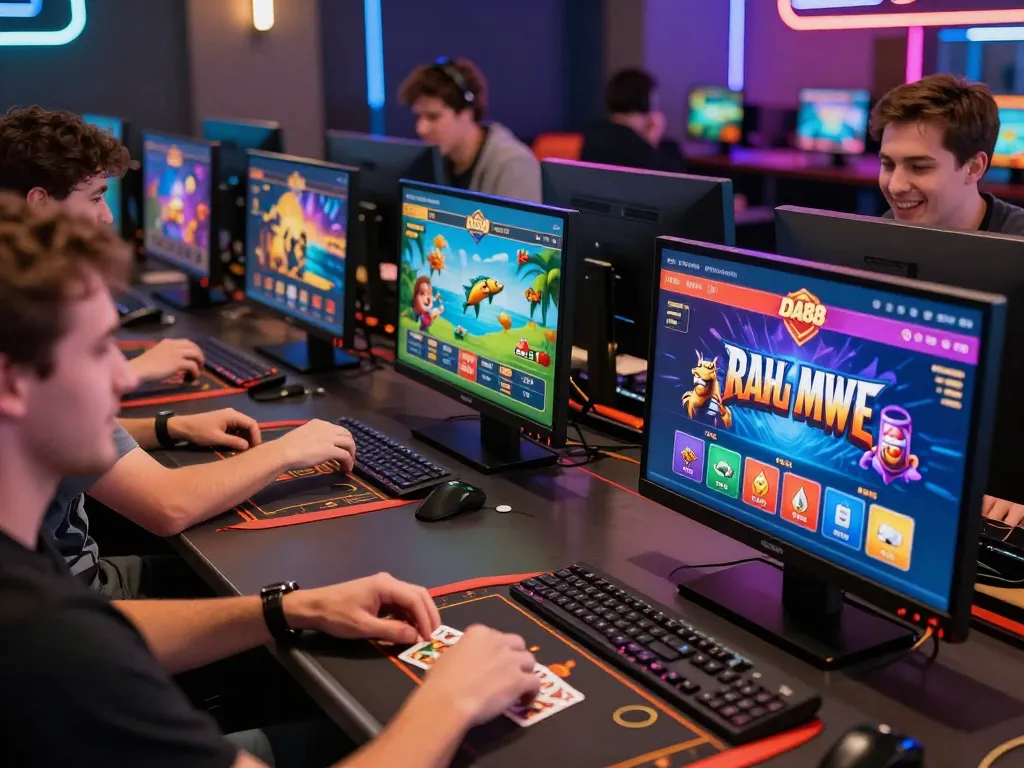 Engaged players at DA88 online gaming platform enjoying diverse games with a vibrant atmosphere and modern interface.