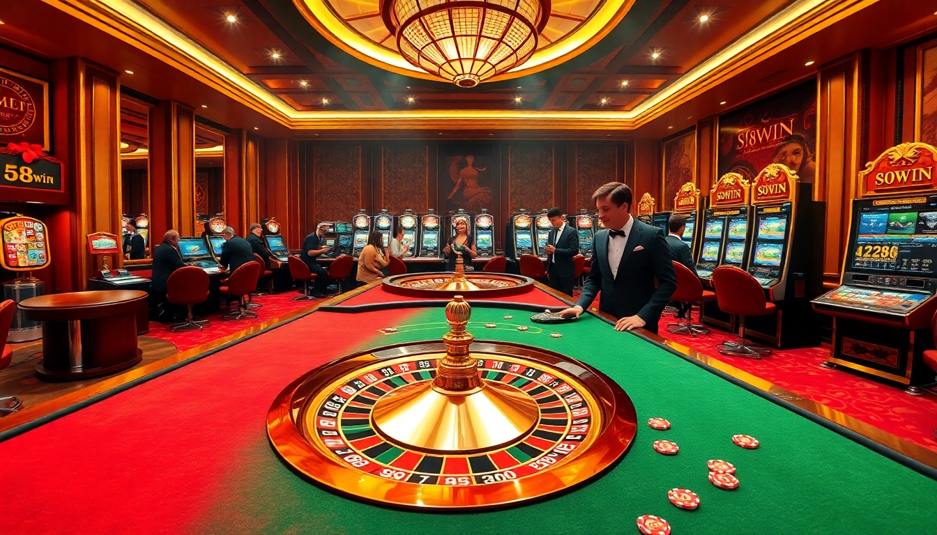 Players enjoying a thrilling game at 58WIN's luxurious casino tables.