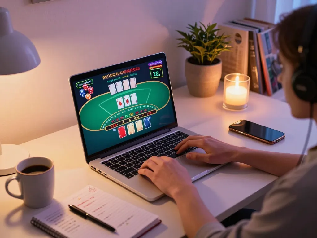 Engaging online gaming scene at https://sx88.bio/ showcasing a live dealer blackjack game with cozy home ambiance