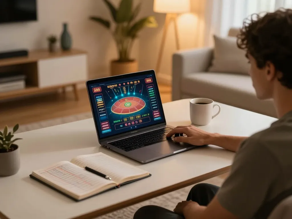 Vipwin online gaming session showcasing user engaged in strategic betting from home setup