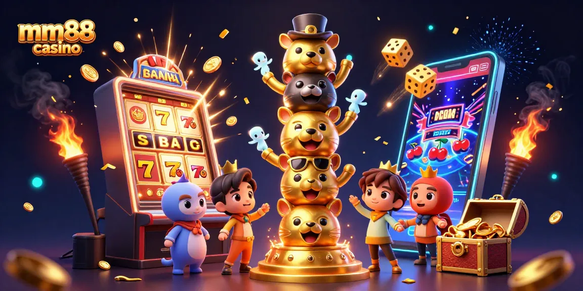 Experience vibrant gaming at mm88 casino with thrilling slot machines and colorful characters.