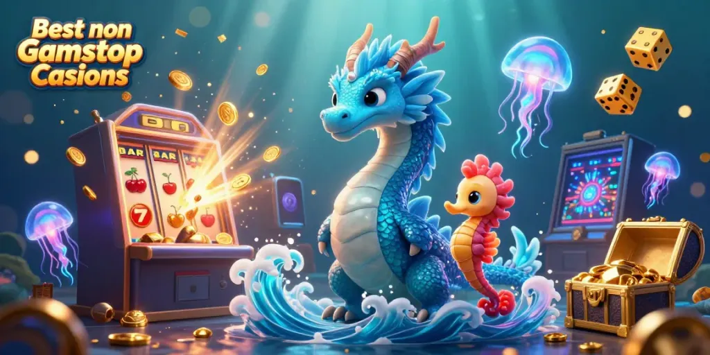 Experience the thrill at Best non Gamstop Casinos with a vibrant 3D casino scene and dynamic gaming elements.