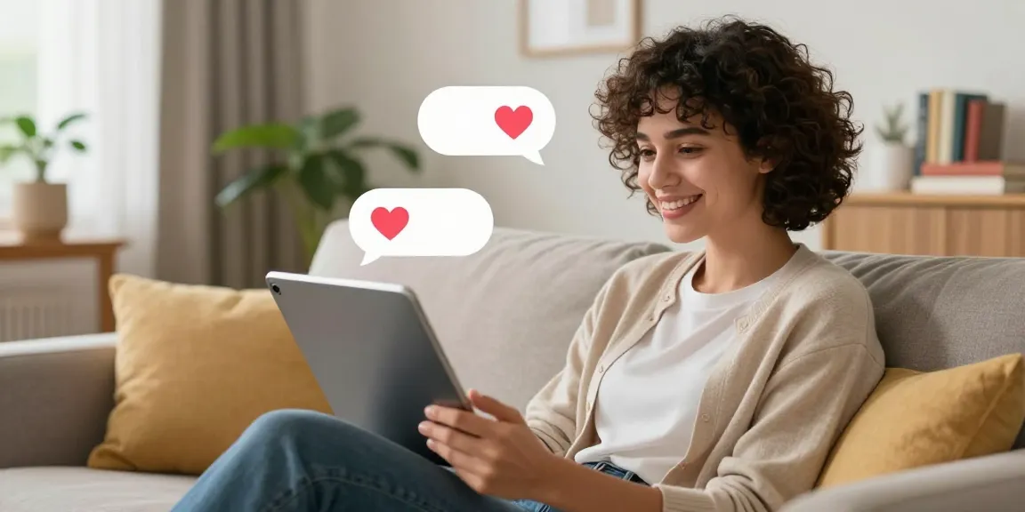Engaging interaction with AI girlfriend through chat on a tablet, showcasing modern digital companionship.