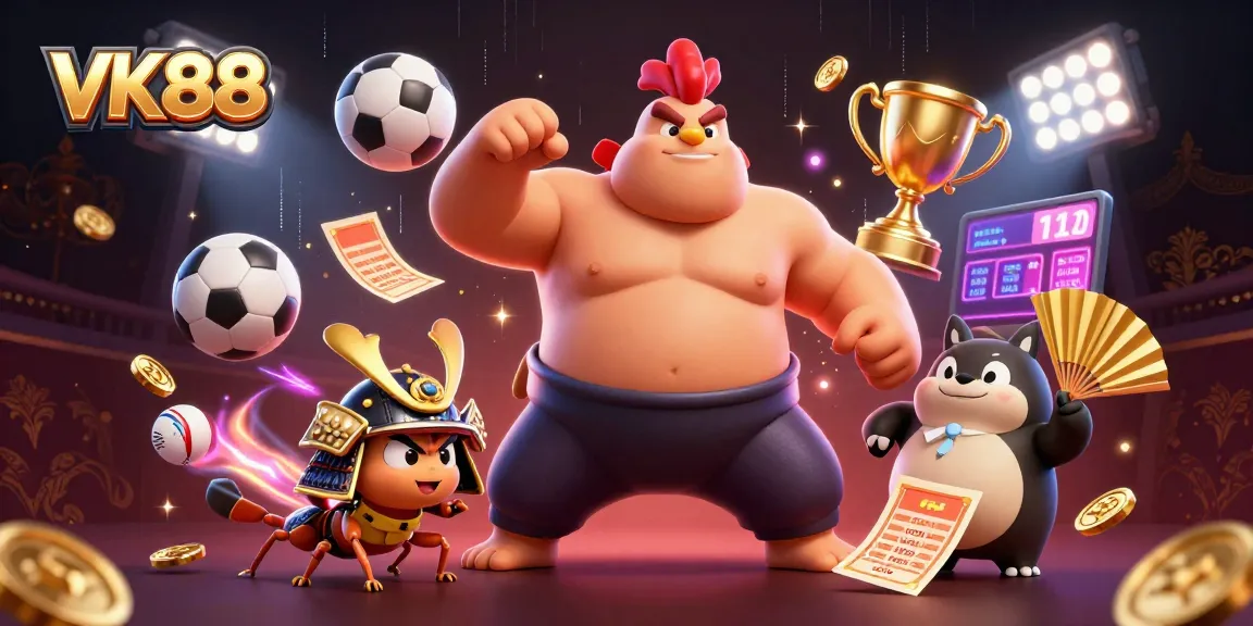 Experience thrilling gameplay at VK88 with exciting sports action, vibrant characters, and dynamic elements in a vivid casino setting.