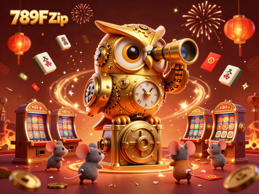 Celebrate winnings at 789F Zip with vibrant casino imagery featuring golden owl and dynamic characters.