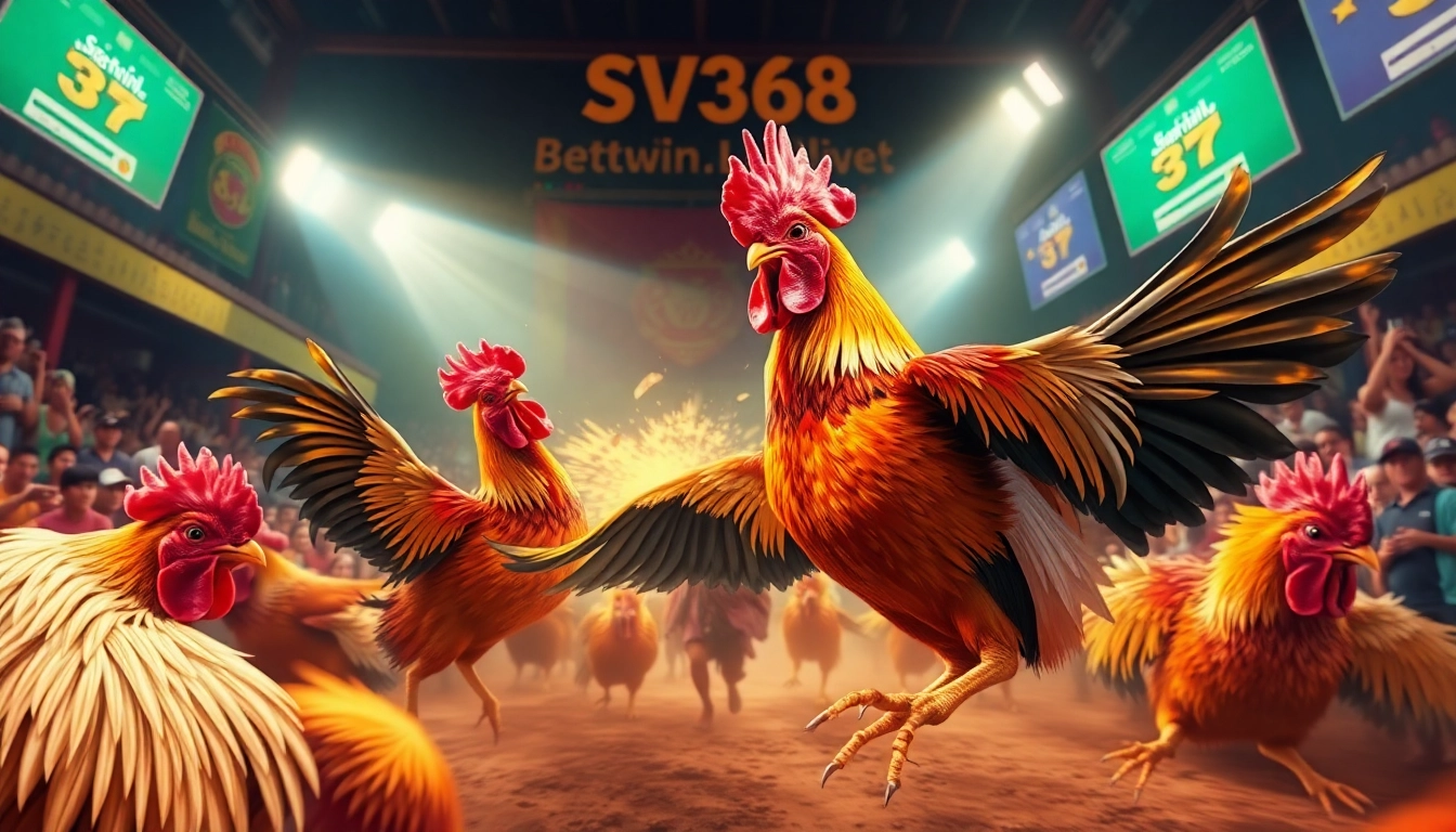 Experience live cockfighting thrills at SV368win.live with vibrant colors and dramatic action.