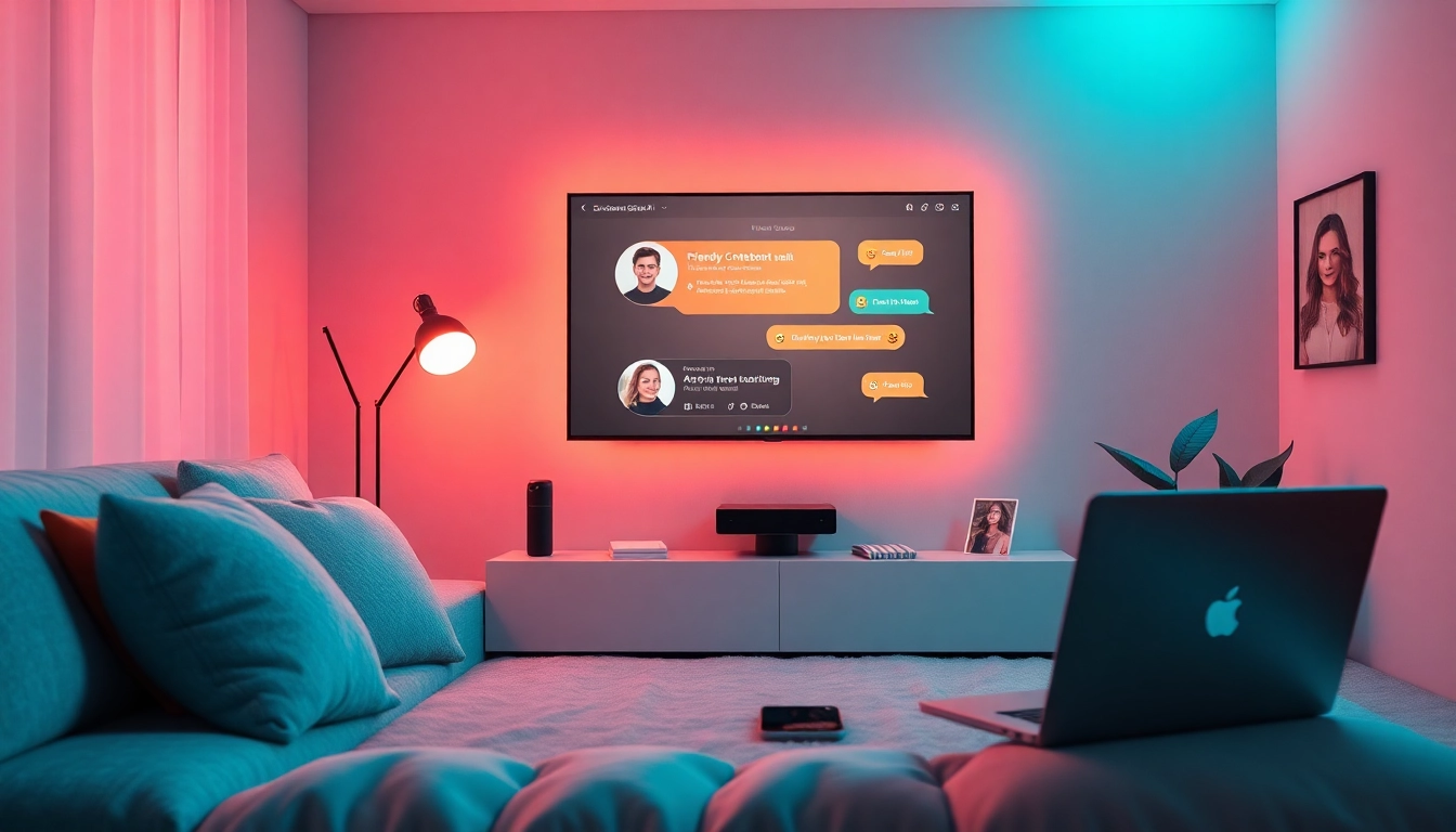 Engaging virtual chat environment depicting sex chat AI interface with friendly design elements.