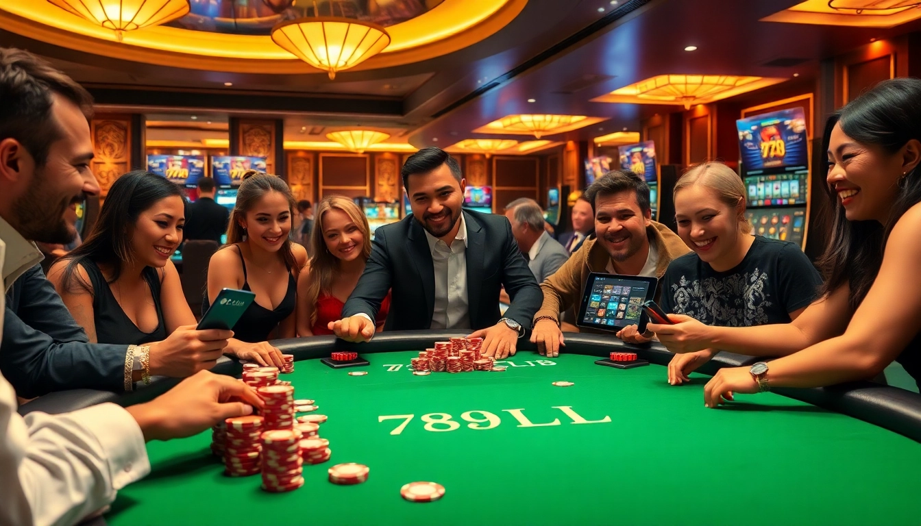Players enjoying the excitement of the 789 club gaming experience with poker chips and cards.