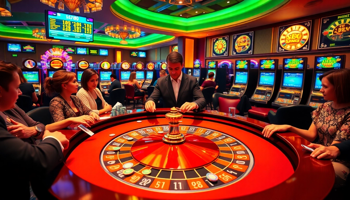 Players engaging at a lavish casino table showcasing nk 88 in action with vibrant chips and cards.