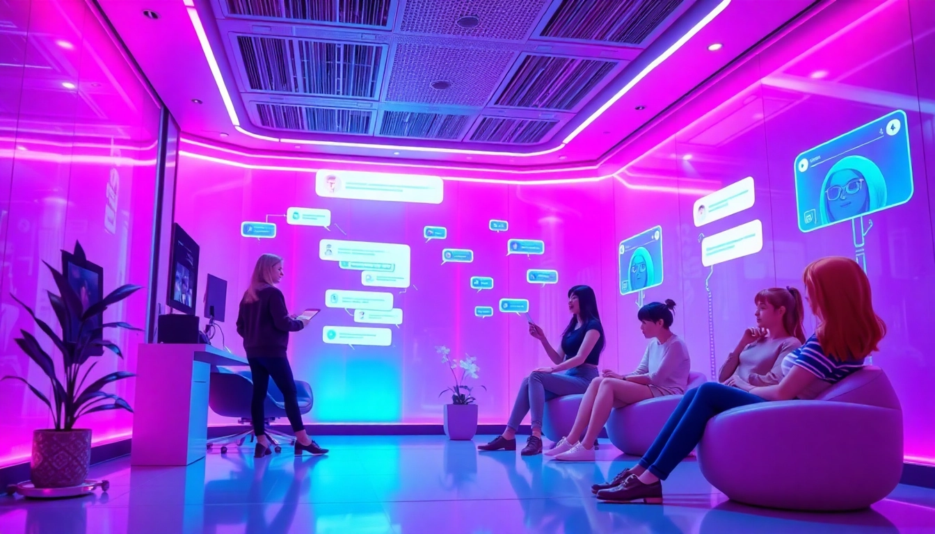 Engaging users in vibrant NSFW AI chat settings with modern interface and playful avatars.