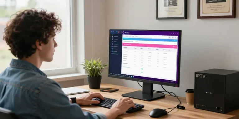 Trusted IPTV Reseller UK managing accounts from a professional home office workspace, focusing on community-driven service
